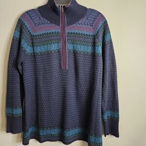 Eddie Bauer Women’s Alpine Soft Knit Pullover 1/4 Zip Blues Red Green Size L